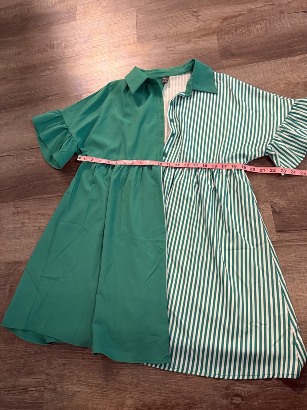 Green Split-Style Dress - Striped & Solid Panel
